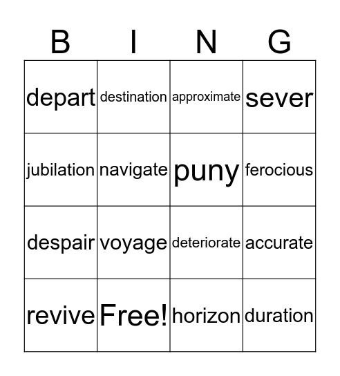 Vocabulary Bingo 5 Bingo Card