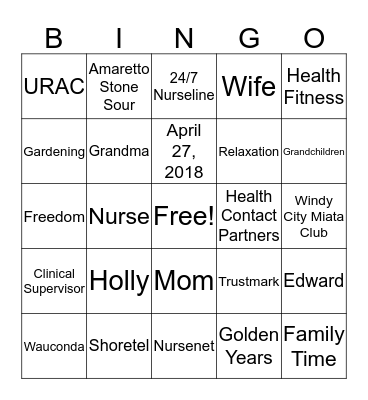 Jane's Retirement Bingo  Bingo Card