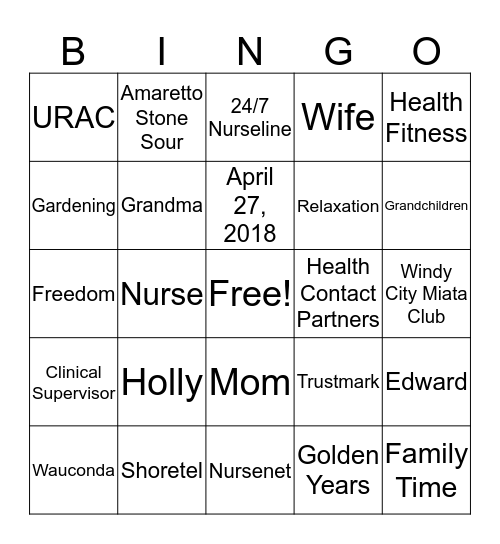 Jane's Retirement Bingo  Bingo Card