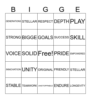 BIGGE Bingo Card