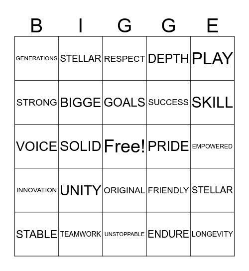 BIGGE Bingo Card