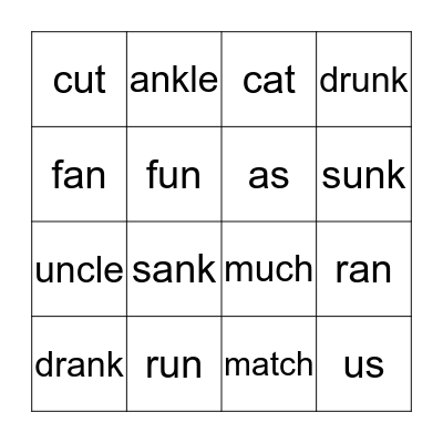 /ae/ OR /v/ Bingo Card