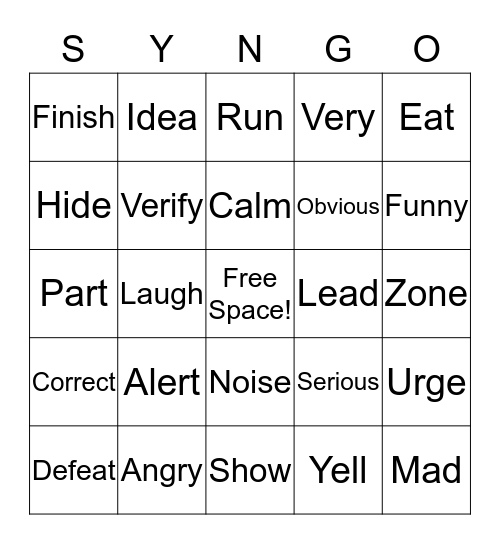 Synonym Bingo! Bingo Card