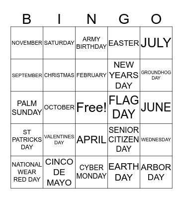 DAY WORDS Bingo Card