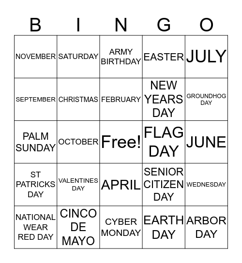 DAY WORDS Bingo Card