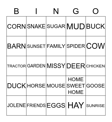 Pierce Family Bingo Card