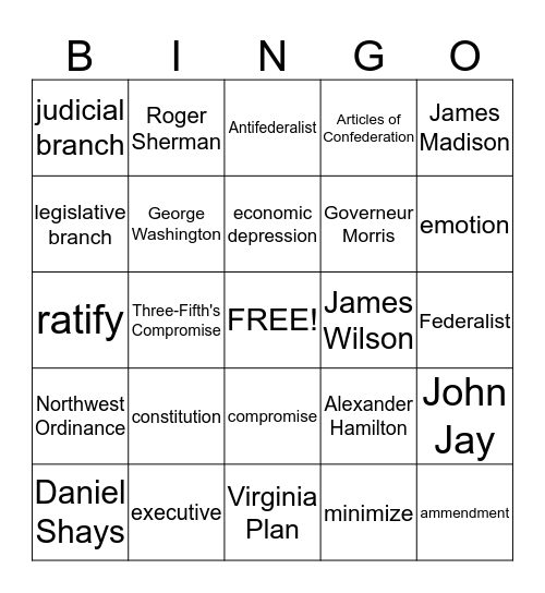 Creating the Constitution Bingo Card