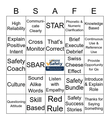 Safety Bingo  Bingo Card