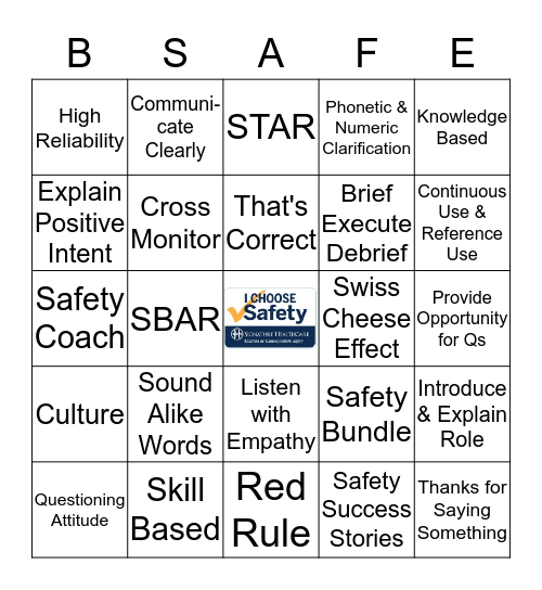 Safety Bingo  Bingo Card