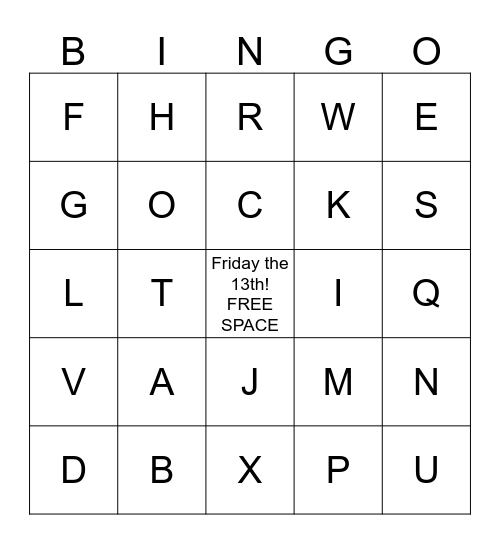 FRIDAY THE 13TH BINGO! Bingo Card