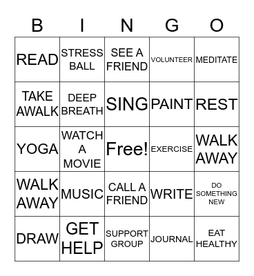 COPING SKILLS Bingo Card