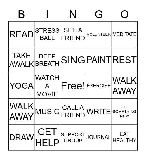 COPING SKILLS Bingo Card