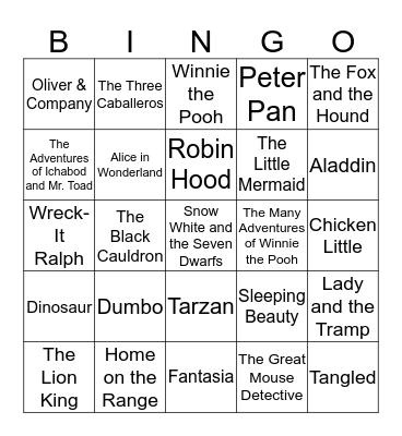 DISNEY ANIMATED MOVIES Bingo Card