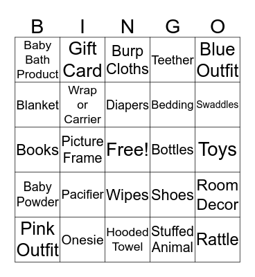 Baby Shower Gift Bingo Card
