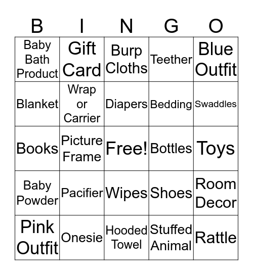 Baby Shower Gift Bingo Card