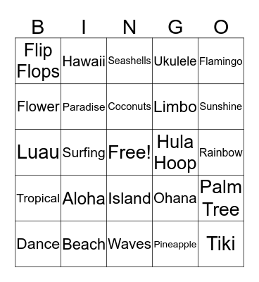Luau Bingo Card