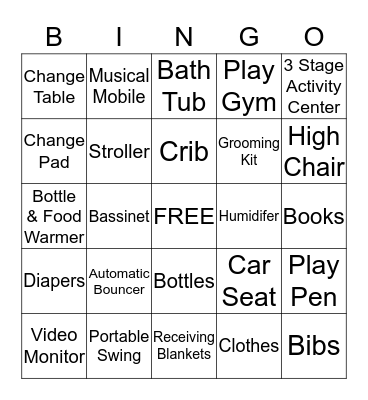 Baby Baillairge Shower Bingo Card