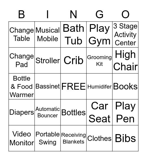 Baby Baillairge Shower Bingo Card