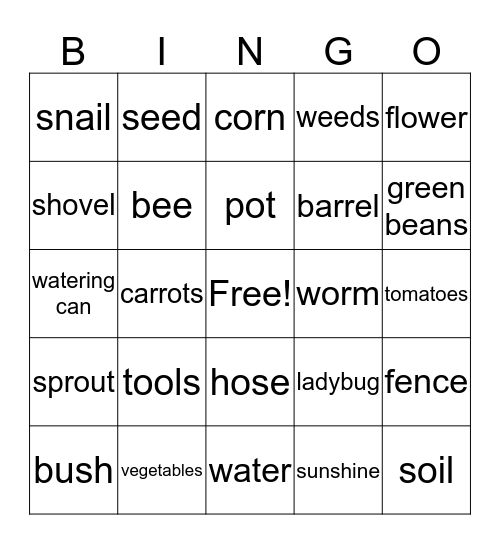 Garden Words Bingo Card