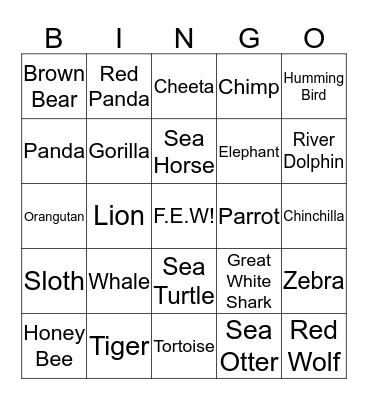 Endangered Animals Bingo Card