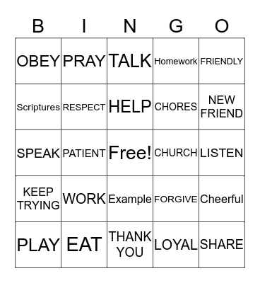 Love One Another Bingo Card