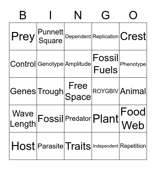 Science Review Bingo Card