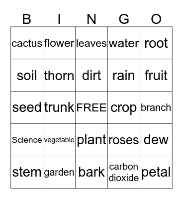 Plants Simplified Bingo Card
