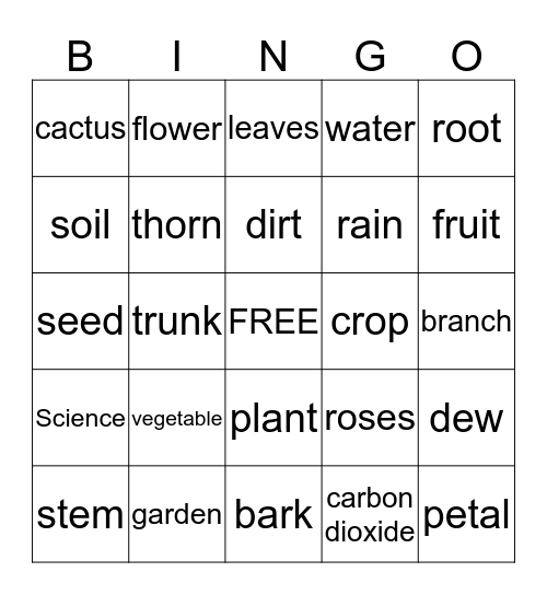 Plants Simplified Bingo Card