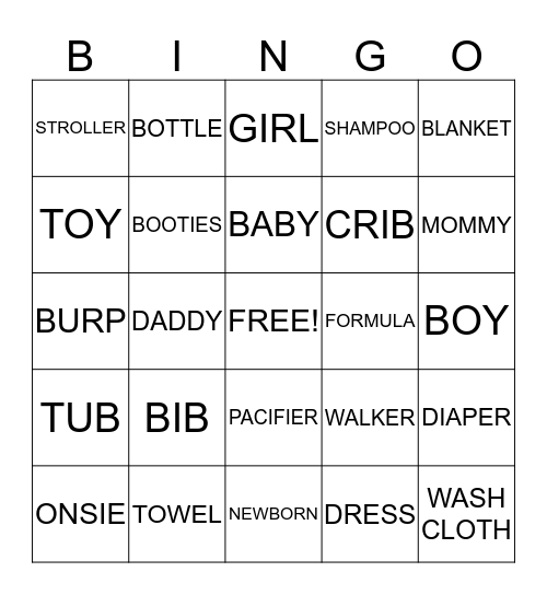 Baby Shower Bingo Card