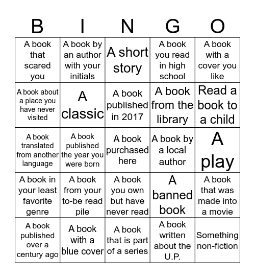 Adult summer reading challenge Bingo Card