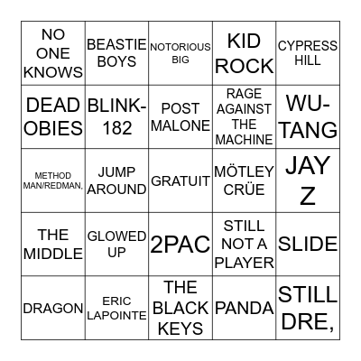 RAP vs ROCK Bingo Card