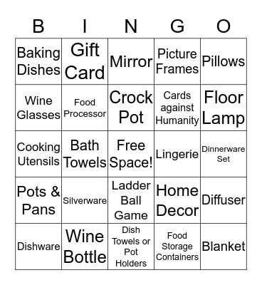 BRIDAL SHOWER  Bingo Card