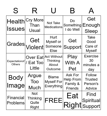 Coping Skills Bingo Card