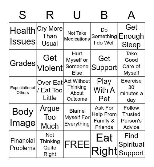 Coping Skills Bingo Card