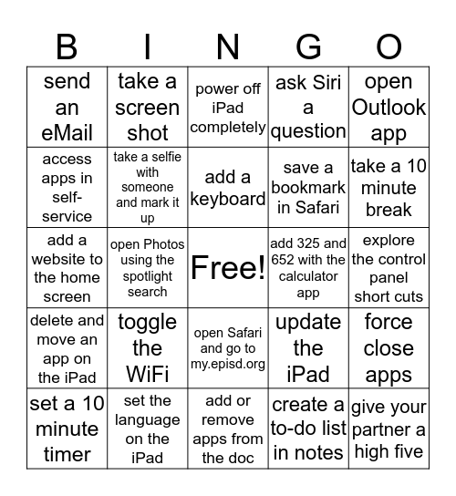 iPad Bingo iOS Bingo Card