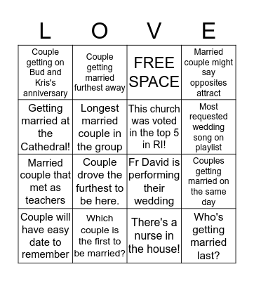 Marriage Prep April 2018 Bingo Card