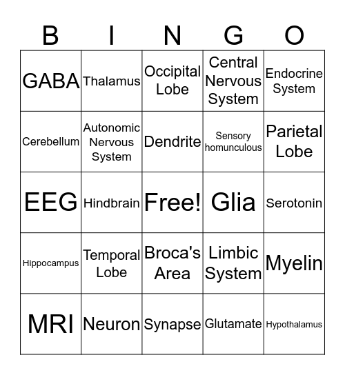 BioPsych Bingo Card