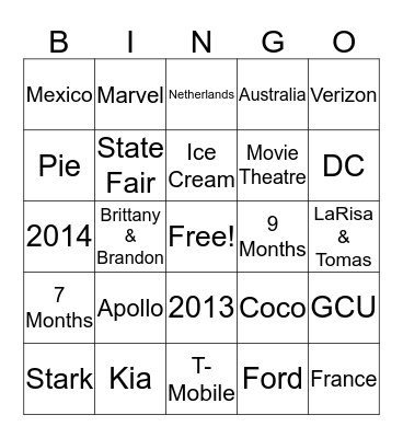 Wedding Guest Bingo Card