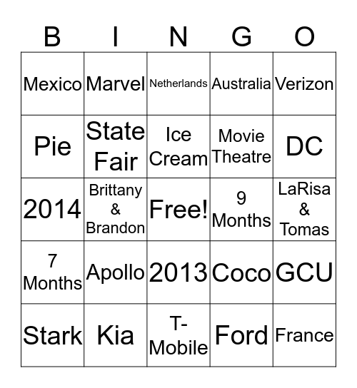 Wedding Guest Bingo Card