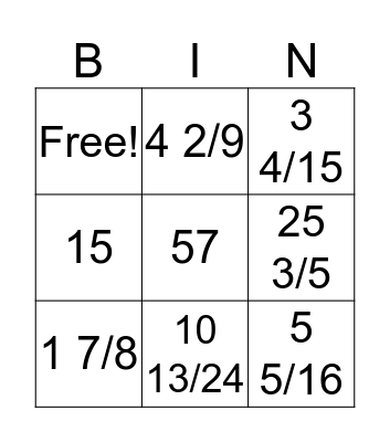 Fraction Multiplication Bingo Card