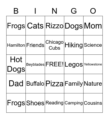 Troy's Favorite Things Bingo Card