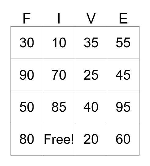 Counting By Fives Bingo Card