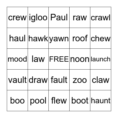 OO/EW and AU/AW Bingo Card