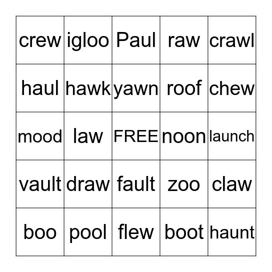 OO/EW and AU/AW Bingo Card