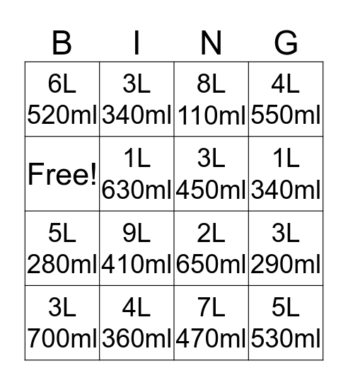 Capacity Bingo  Bingo Card