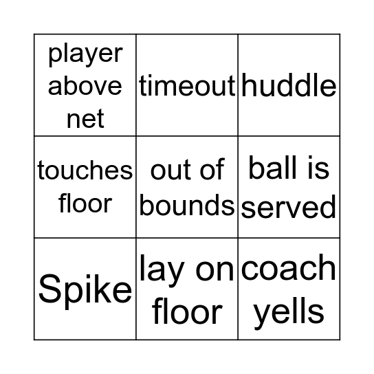 Volleyball Bingo Card