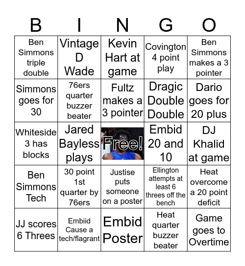 NBA HEAT VS 76ERS Bingo Card