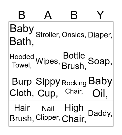 Baby Shower Bingo Card