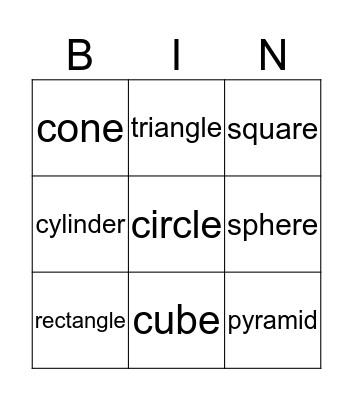 2D & 3D Shapes Bingo Card