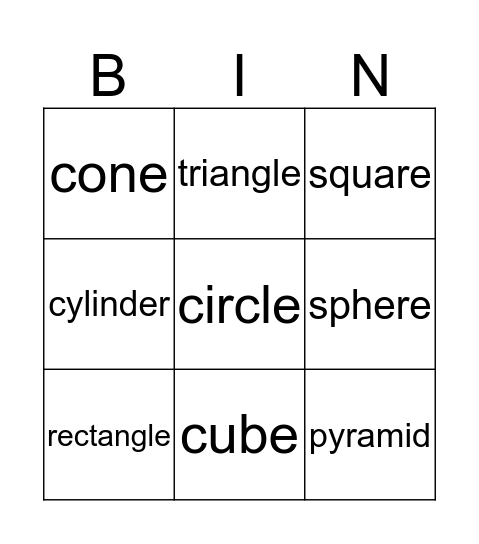 2D & 3D Shapes Bingo Card